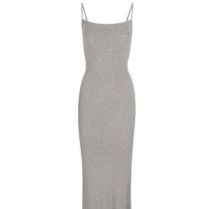 Skims Ribbed Lounge Long Slip Dress Maxi - Grey